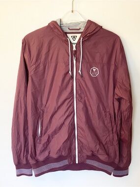 Vissla Daymer Full Zip Hooded Nylon Coach Jacket - Burgundy - L